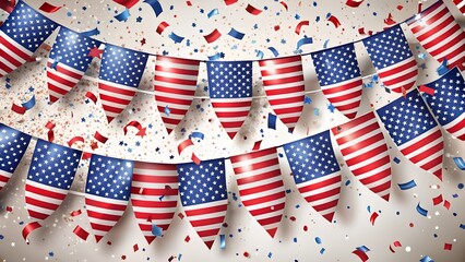 Obraz premium Patriotic banner with waving flags and confetti