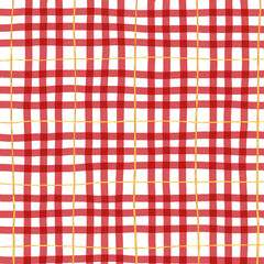 Gold Red Plaid Gingham Check Hand Drawn Background Pattern Overlay