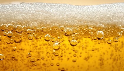 A close-up of frothy beer with bubbles. Used in beverage ads, pub menus, or social event promotions. Symbolizes relaxation, celebration, and communal joy.