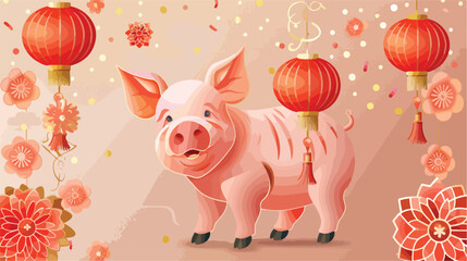 Fototapeta premium Professional New 2019 Year with Pig Back Vector Illustration for Graphic Design