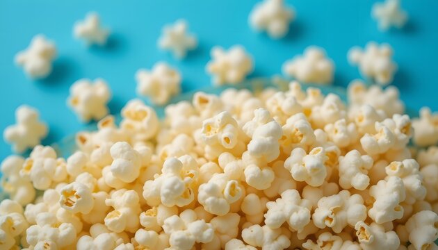 Tasty popcorn close up background top view