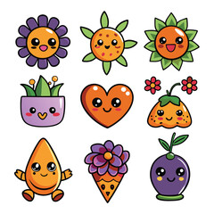 Cute Cartoon Plants and Flowers