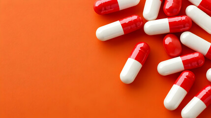 Red And White Pills On Orange Background