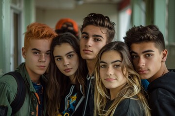 Obraz premium Portrait of a group of high school students looking at camera after school
