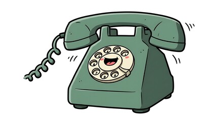 Ringing Telephone Cartoon Illustration with Happy Face