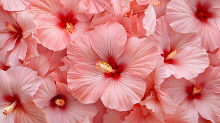 Closeup View Of Many Pink Hibiscus Flowers