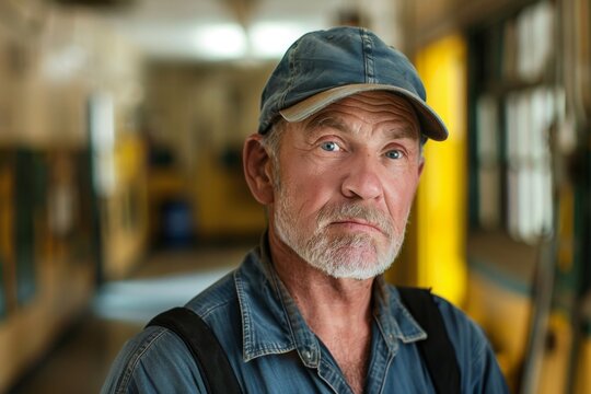 Portrait of a smiling American school janitor in elementary school