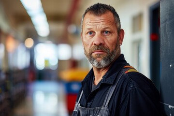 Obraz premium Portrait of a smiling American school janitor in elementary school