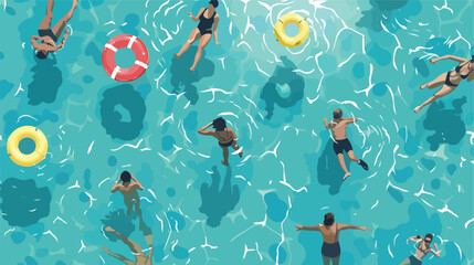 Top View People Swimming Vector Illustration for Flat Vector Design