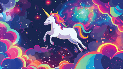 Space-themed Vector Illustration of a Unicorn Astronaut in Galaxy Setting