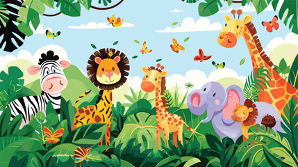 Wild Animal Family Greeting Background Vector Illustration