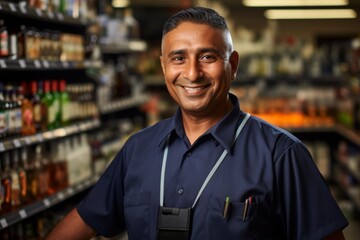 Fototapeta premium Portrait of a smiling liquor store attendant