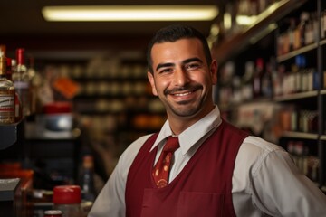 Obraz premium Portrait of a smiling liquor store attendant