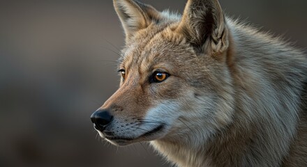 Intimate Portrait of an Arabian Wolf: Fur Texture and Amber Gaze Detail