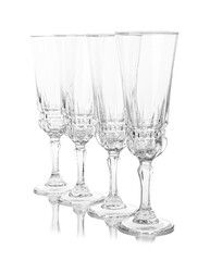 Many empty clean glasses isolated on white