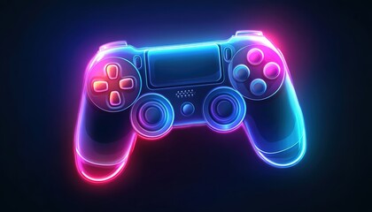 A neon-lit game controller against a black backdrop. Ideal for gaming peripherals ads, esports promotions, or tech art installations.