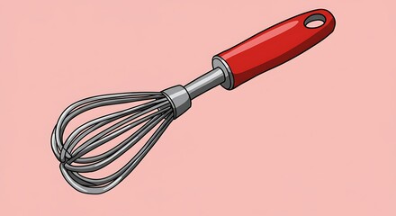 Obraz premium Whisk with Red Handle for Cooking and Baking Preparation