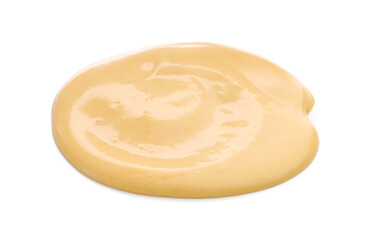 Tasty cheese dipping sauce isolated on white