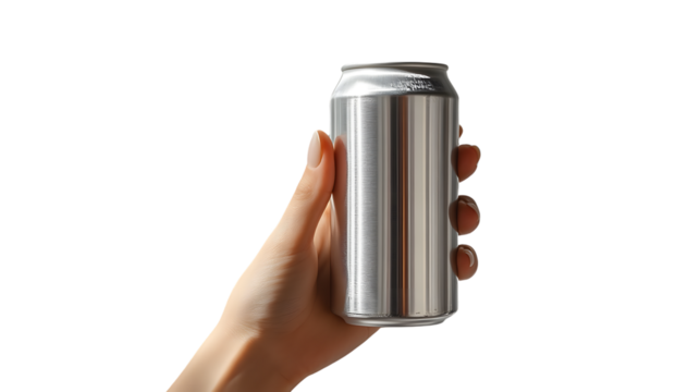 Hand Holding a Metallic Can Against Black Background Minimalist Design for Product Mockups and