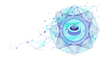 Obraz premium Abstract quantum global data network background, wireframe connected dots and fractals for worldwide business and internet technology vector illustration concept, internet of things