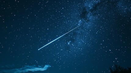 Stunning night sky photography featuring a bright shooting star across a starry galaxy awe dark blue