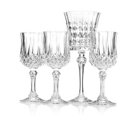 Different empty clean glasses isolated on white