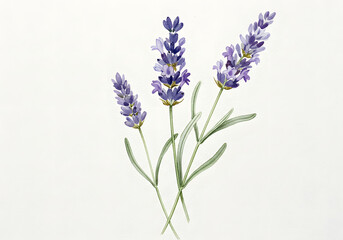 Watercolor Lavender Flowers Illustration, Artistic Purple Floral Botanical Design on White Background.