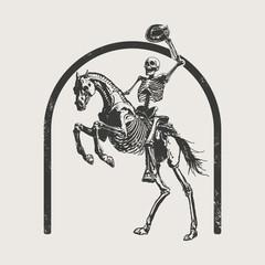 Skeleton Cowboy Riding Horse Gothic Western Style