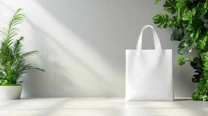 This image of a white tote bag in bright natural light portrays clarity and purity, emphasizing its clean design ideal for various practical uses.
