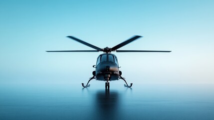 Fototapeta premium This sleek military helicopter features bold design elements, showcasing its readiness for action against a contemporary, glowing backdrop.