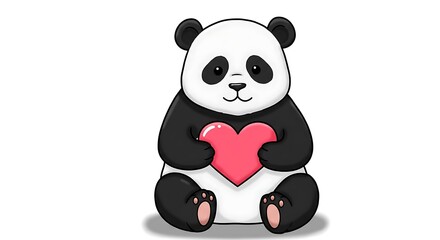 Fototapeta premium Cute Cartoon Panda Holding a Pink Heart - Adorable Love Illustration 