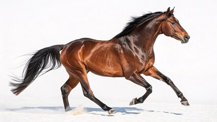 Obraz premium Dynamic Brown Horse Galloping with Black Mane Against a Clean White Background