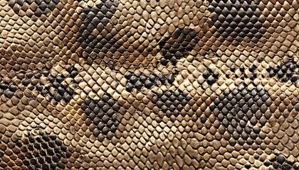 Close-up of snake skin with overlapping brown and beige scales. Applies to fashion design, wildlife documentaries, or luxury accessories. 