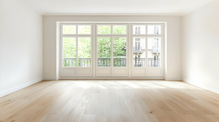 Fototapeta premium Empty Modern Living Room With Large Windows