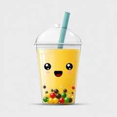 Cute bubble tea with straw isolated on a white background.