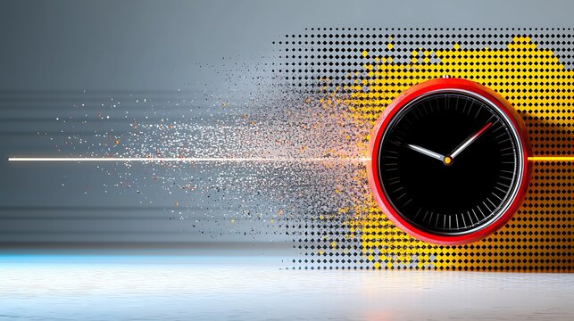 Abstract representation of time with a dynamic clock design and colorful motion effects