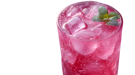Refreshing Pink Beverage with Ice and Mint Garnish in a Glass