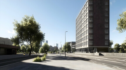 Fototapeta premium Urban Street Scene With Modern Apartment Building