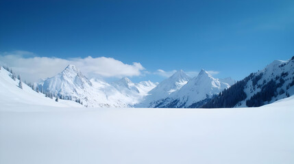 Fototapeta premium Snowy Mountain Range Under Clear Blue Sky