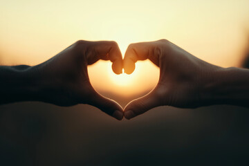 Fototapeta premium Hands making heart shape at sunset 