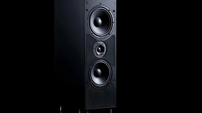 Modern Black Tower Speaker with Detailed Grille Design
