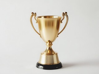 A minimalist first-place trophy with a matte gold finish, isolated on a pure white background, representing excellence in a simple design