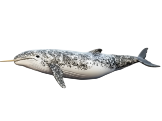 Unique narwhal whale featuring a fish in its mouth isolated on a crisp white background for eye-catching appeal