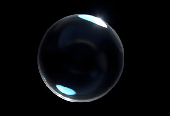 close up of a glass ball on a black background