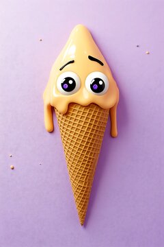 Naklejki Melting ice cream cone, purple background