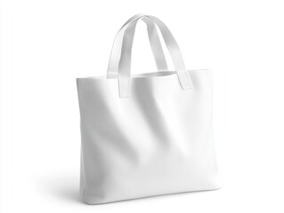 A pristine white tote bag, isolated on a bright white background, showcasing its simple design and spacious interior