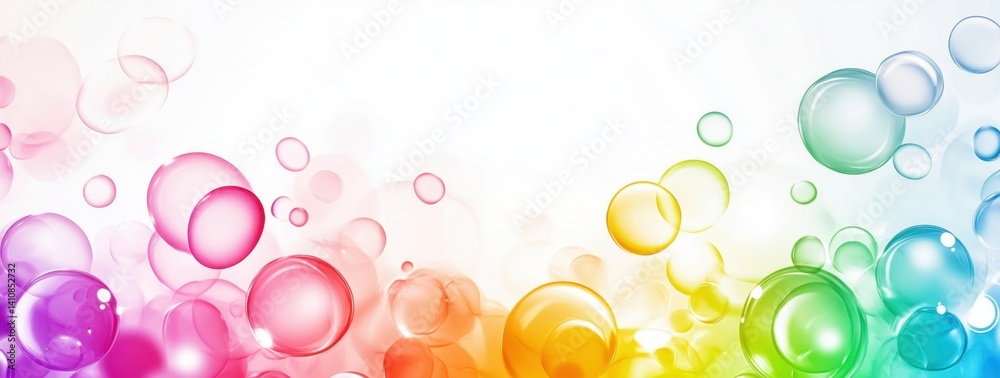 Poster abstract background with colorful geometric shapes and bubbles, flat design style with white space i