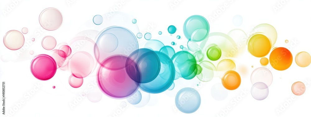 Poster abstract background with colorful geometric shapes and bubbles, flat design style with white space i