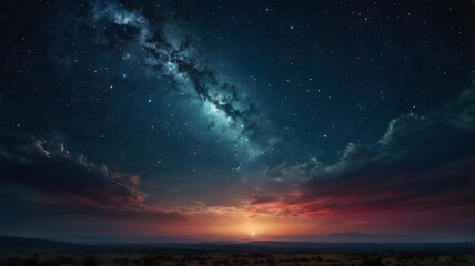 Fototapeta premium Stunning sunset view with the beautiful milky way in the sky