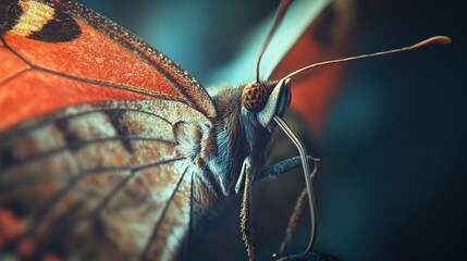A detailed close-up view of a magnificent butterfly's intricate wings and face.